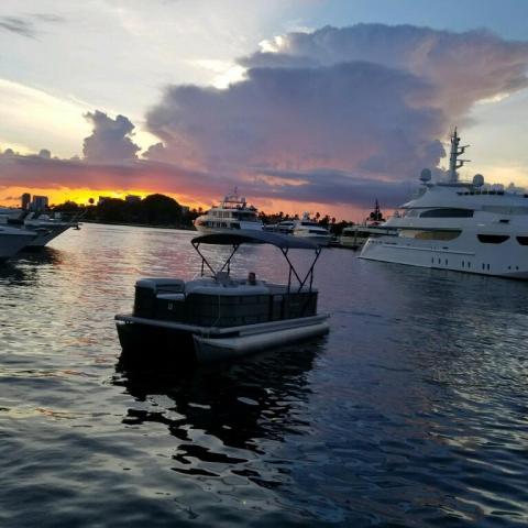 a small boat in a large body of water